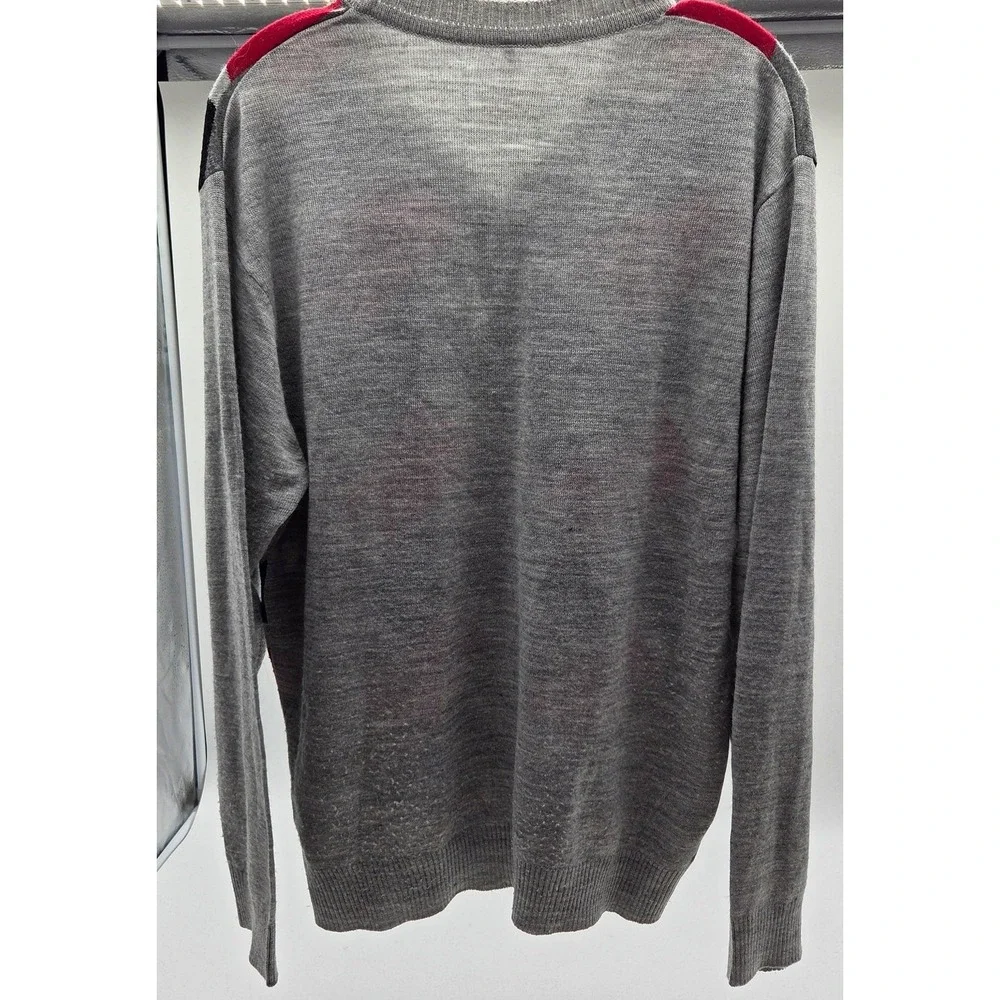 Flying Machine Sweater Mens Large Gray Red‎ Blue Argyle V-Neck Geometric